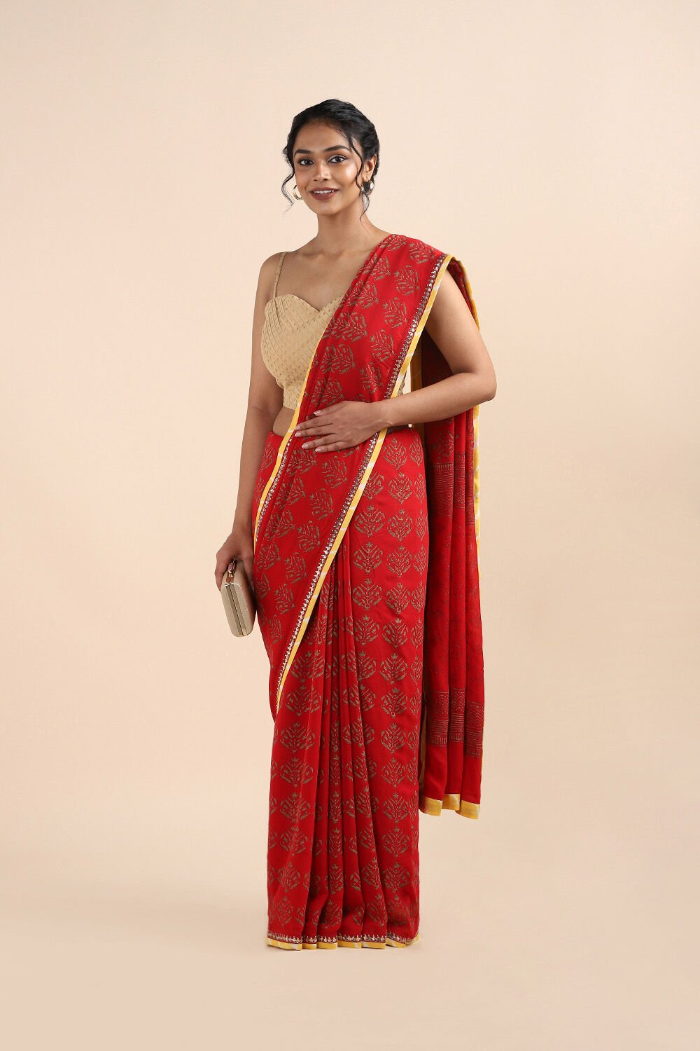 Red Viscose Printed Saree image number null