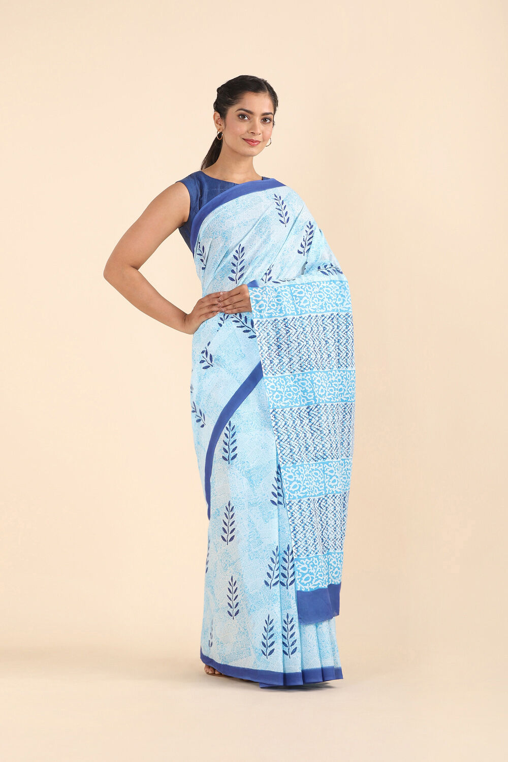 Light Blue Pure Cotton Mulmul Printed Saree image number null