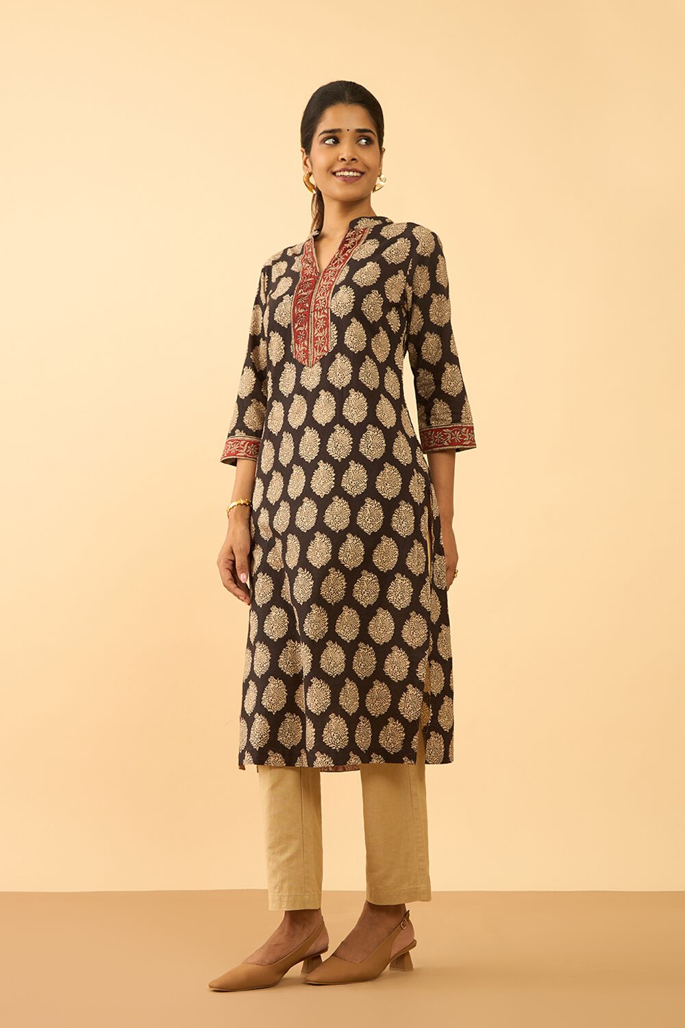 Black Bagru Block Printed Pure Cotton Kurta image number null