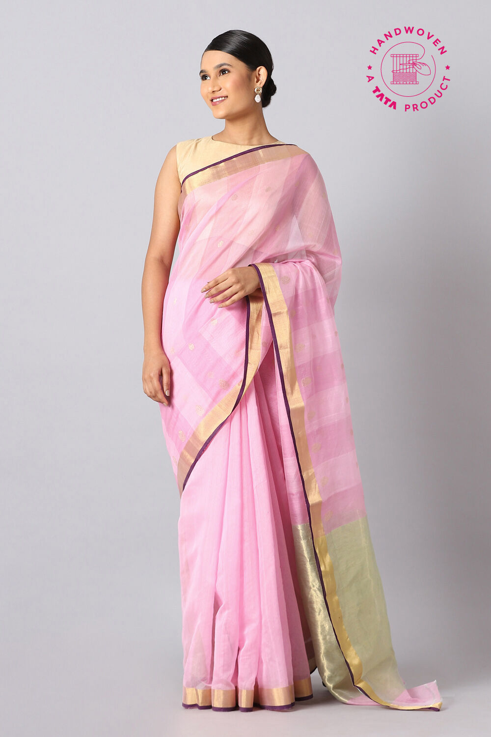 Pink Pure Silk Cotton Chanderi Saree image number null