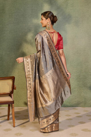 Grey Silk Viscose Kadwa Banarasi Saree thumbnail image number null