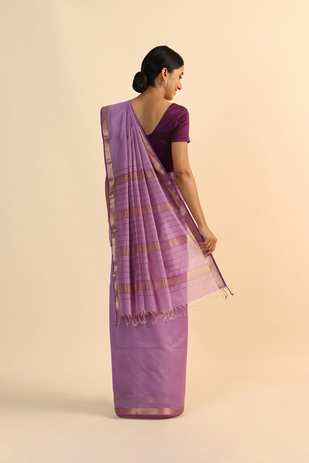 Violet Pure Silk Cotton Maheswari Saree image number null