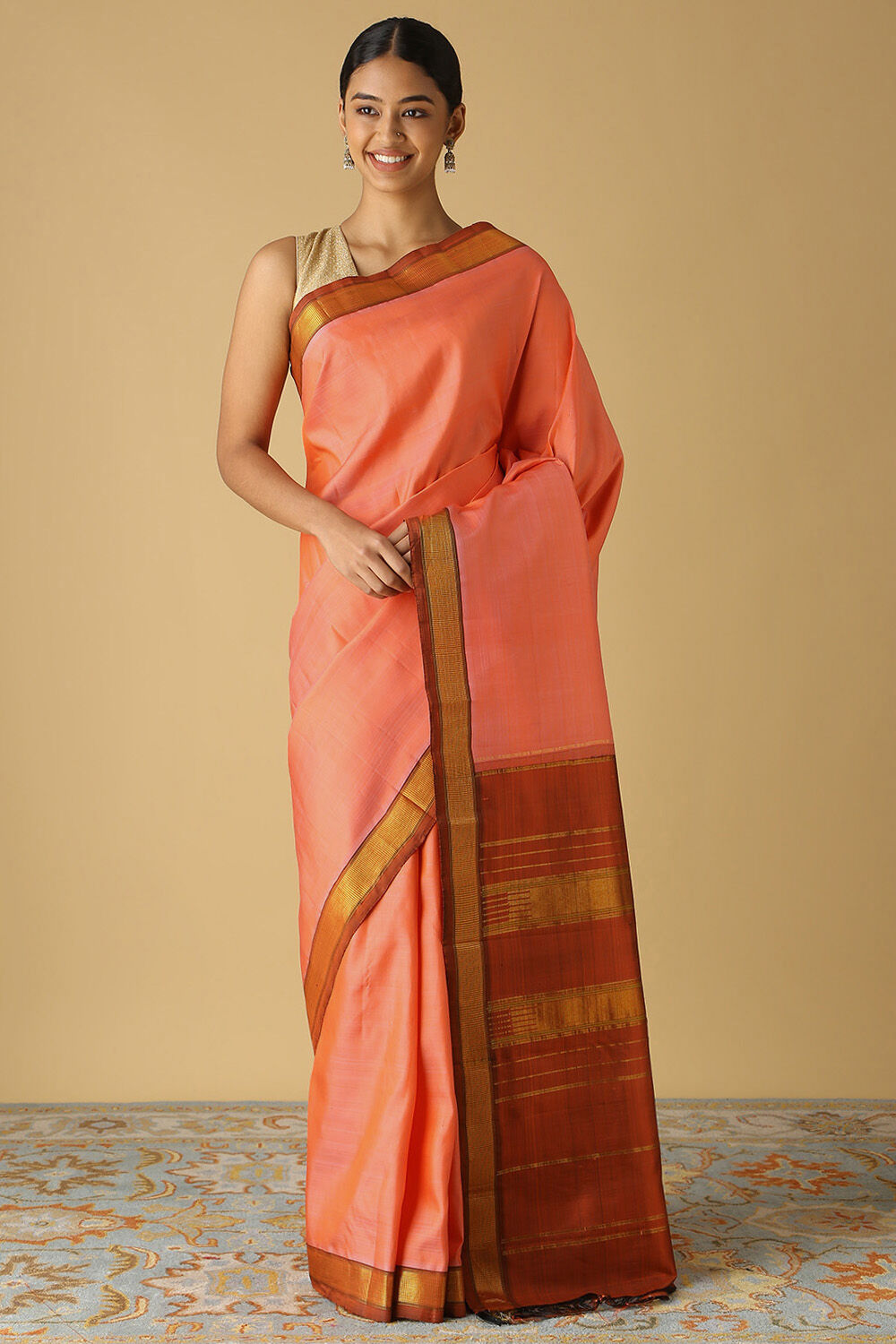 Light Orange Pure Silk Kanjivaram Saree image number null