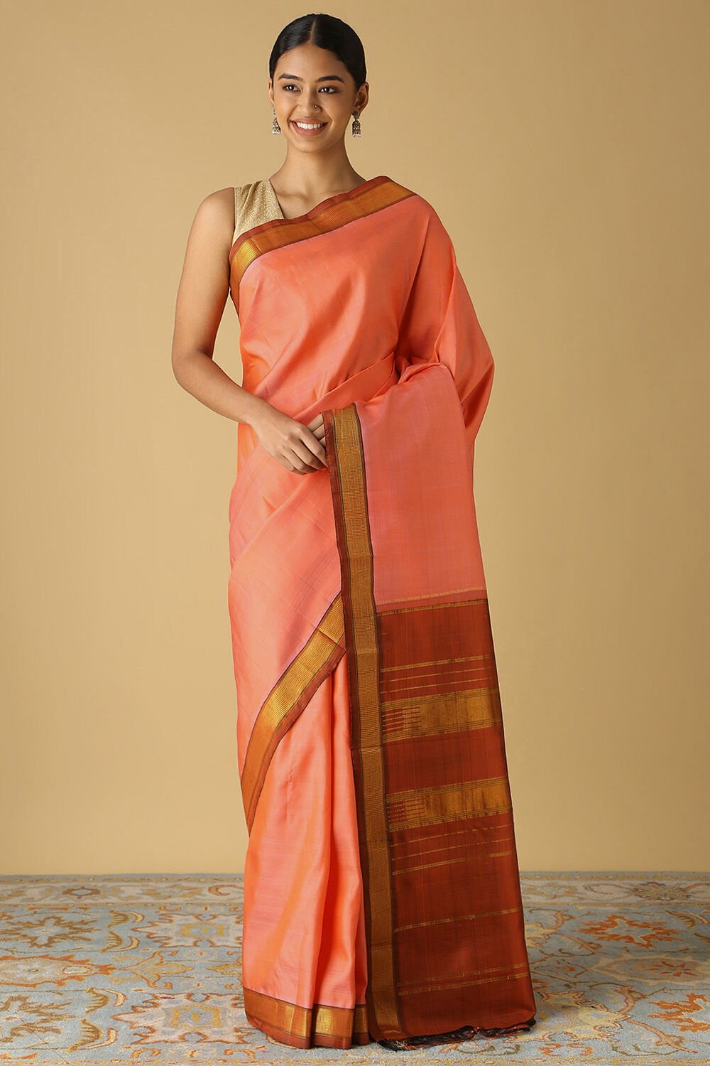 Light Orange Pure Silk Kanjivaram Saree image number null