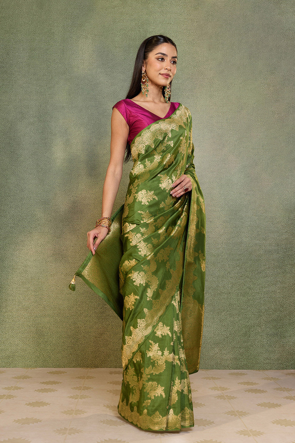 Green Woven Pure Viscose Saree image number null