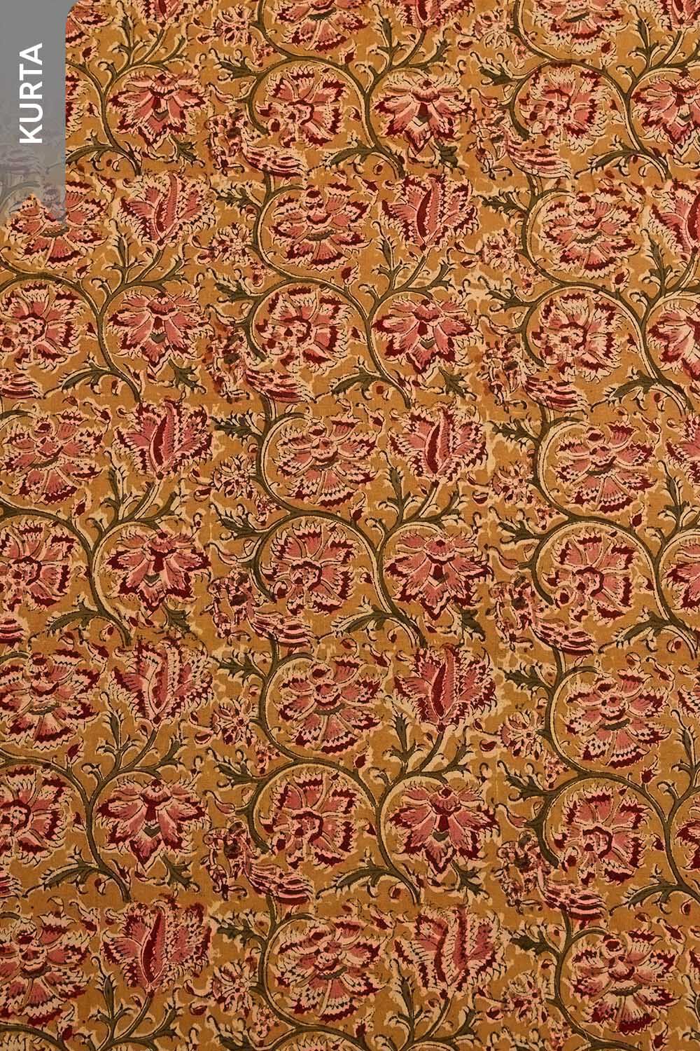 Light Orange Printed Kalamkari Pure Cotton Unstitched Suit Set image number null