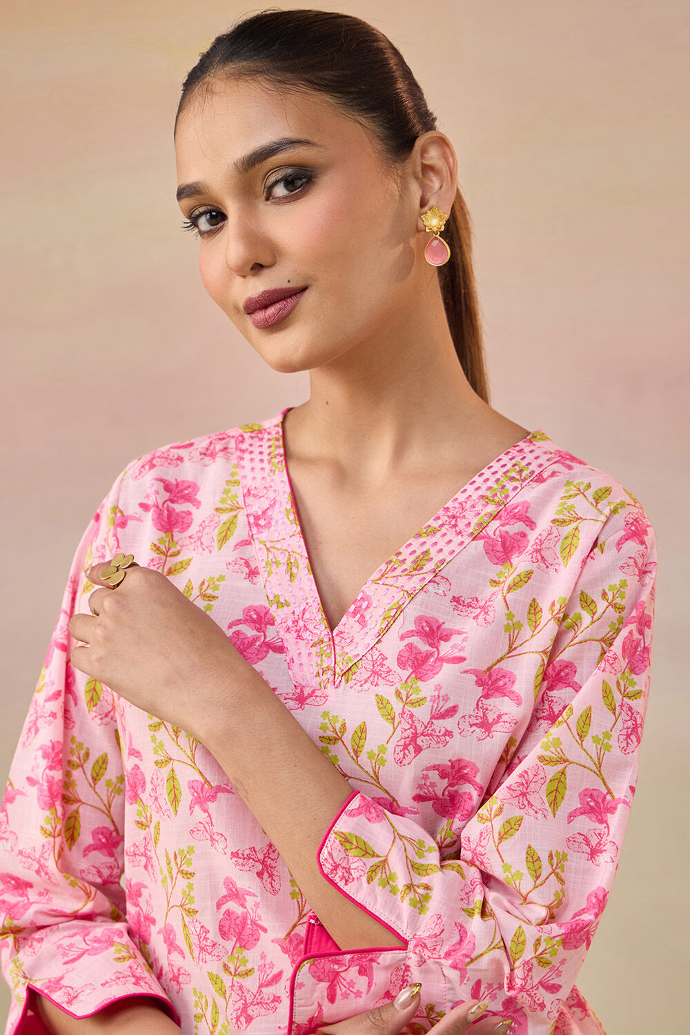 Light Pink Screen Printed  Pure Cotton Kurta image number null