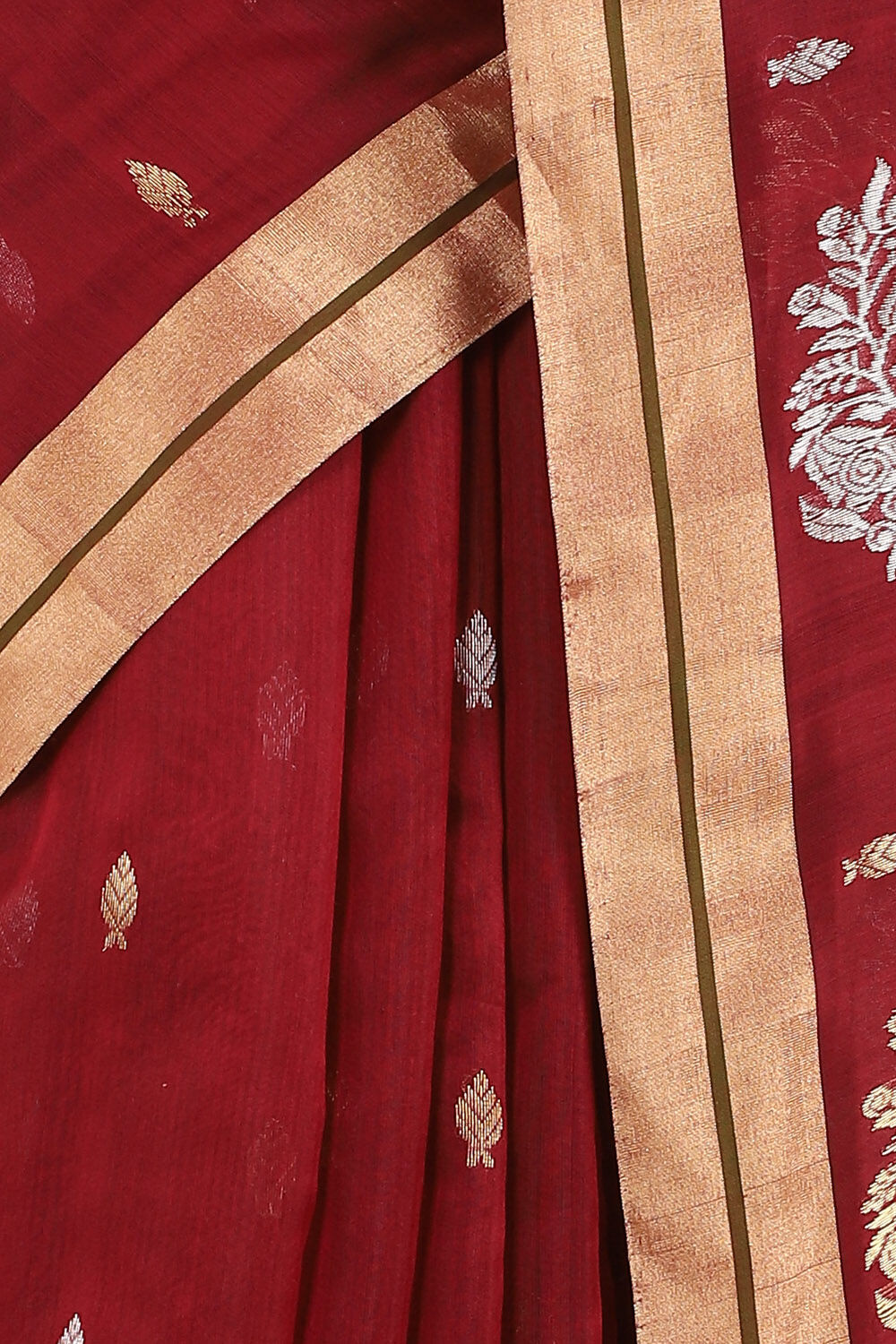 Red Pure Silk Cotton Chanderi Saree image number null