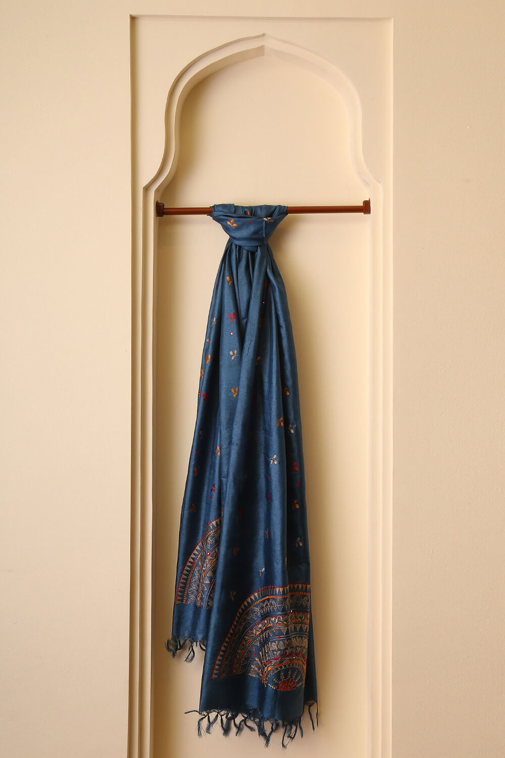 Blue Tussar Silk Embroidered Dupatta image number null