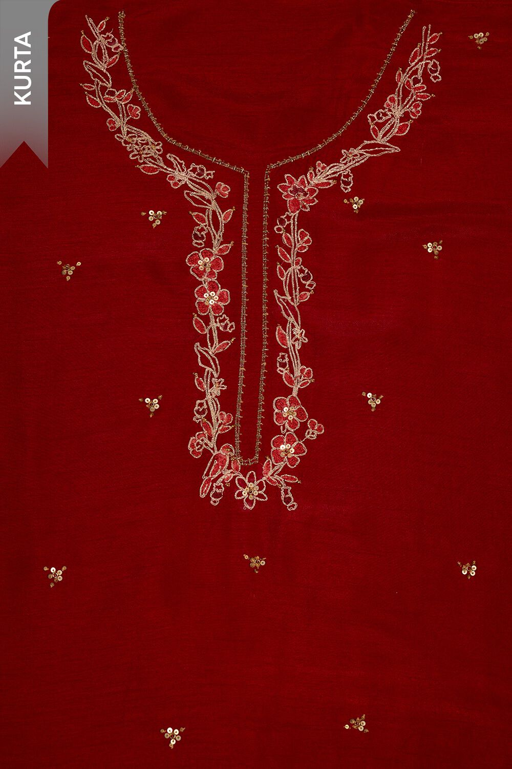 Red Pure Viscose Embroidered Unstitched Suit Set image number null