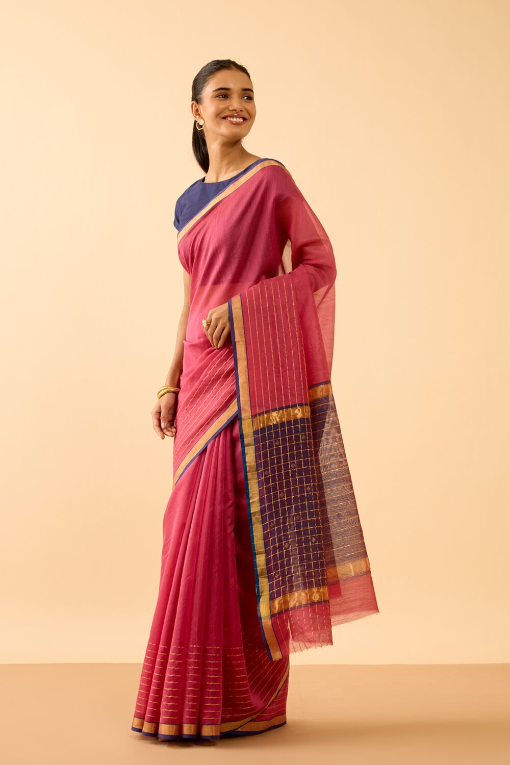 Dark Pink Woven Pure Silk Cotton Chanderi Saree image number null