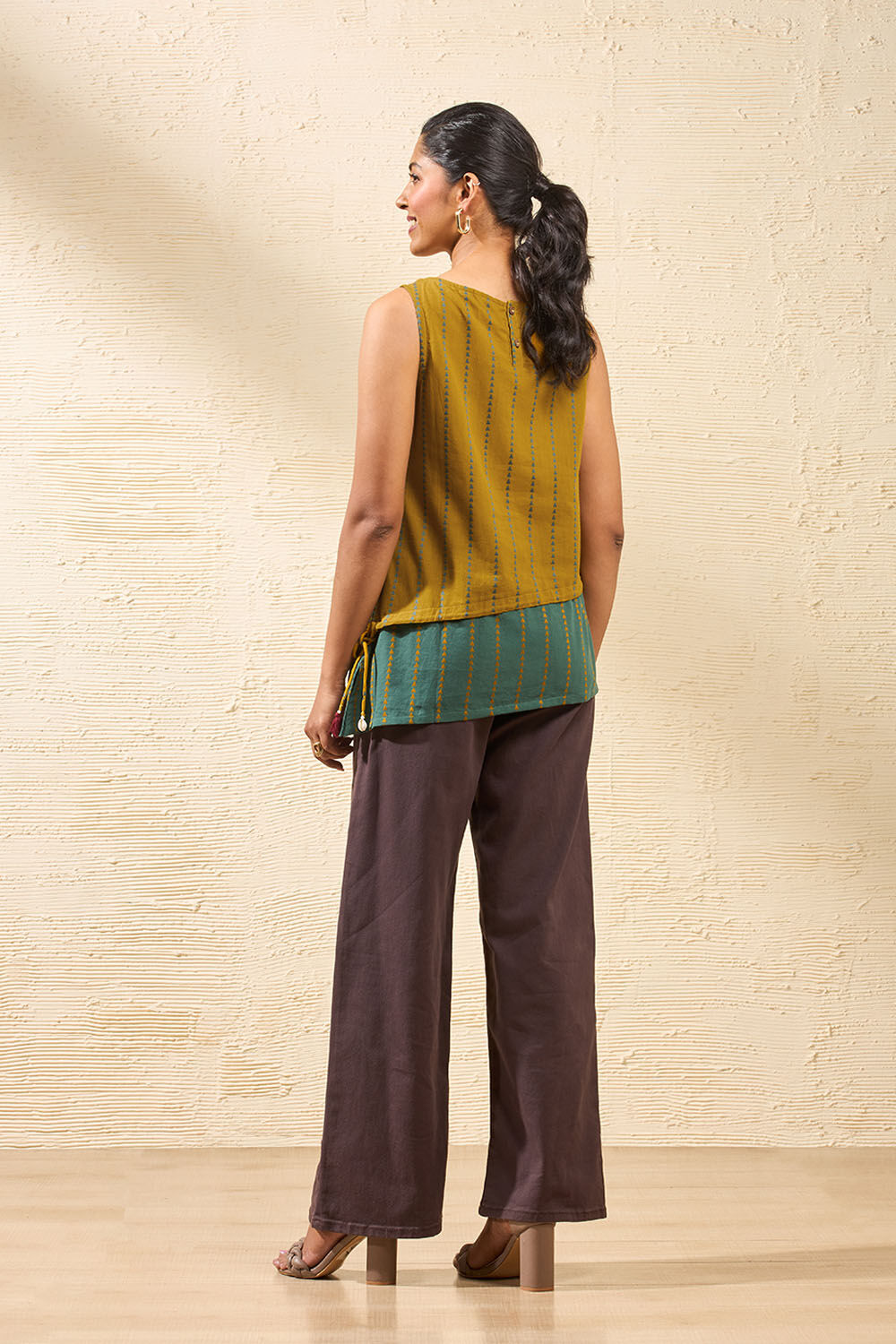 Dark Yellow Woven Pure Cotton Short Top image number null
