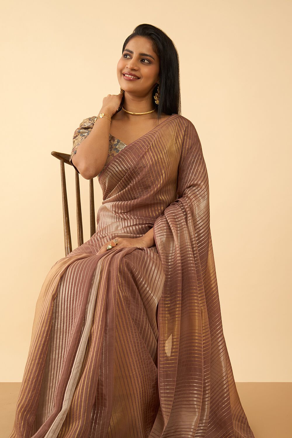 Brown Woven Viscose Saree image number null