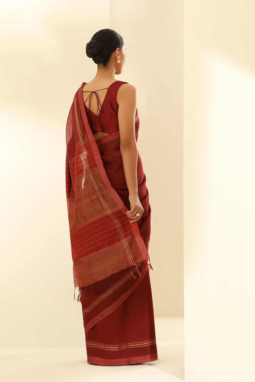 Dark Red Pure Tussar Silk Woven Bhagalpuri Saree image number null