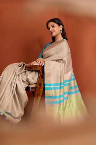 Beige Pure Tussar Silk Bhagalpur Woven Saree thumbnail image number null