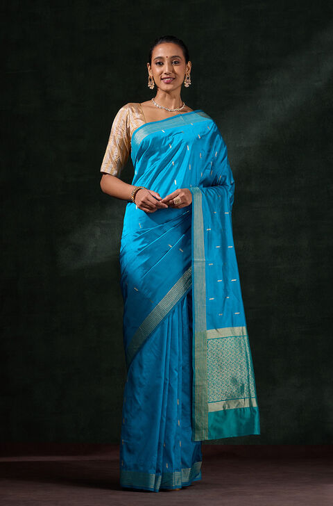 Blue Silk Viscose Cutwork Saree