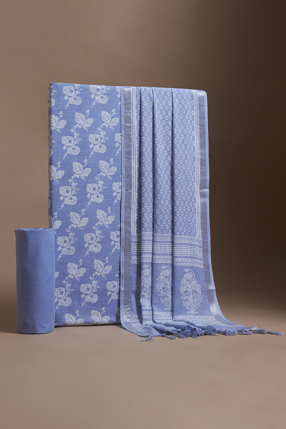 Light Blue Screen Printed Pure Cotton Linen Suit Set image number null