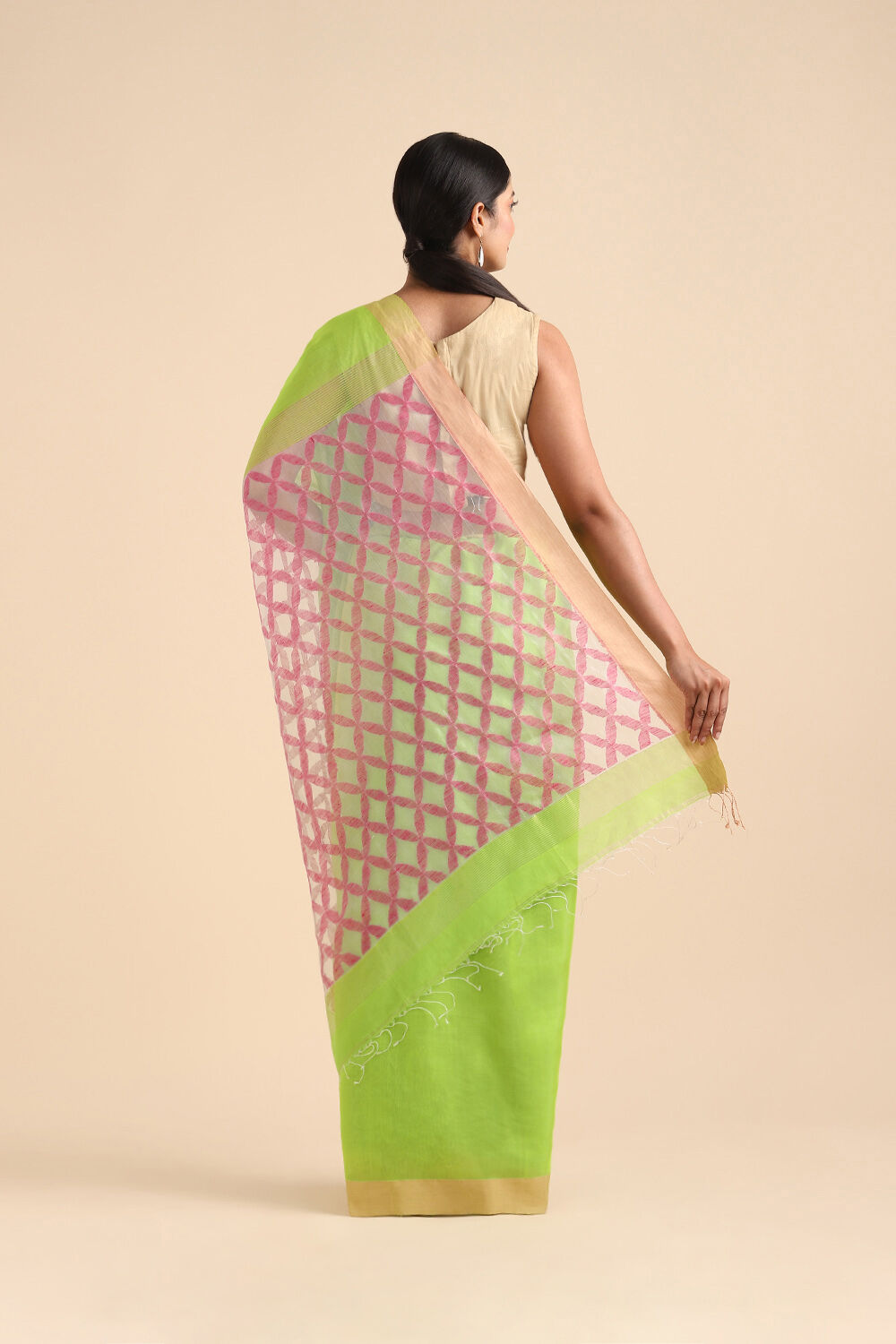 Light Green Pure Silk Cotton Bengal Saree image number null