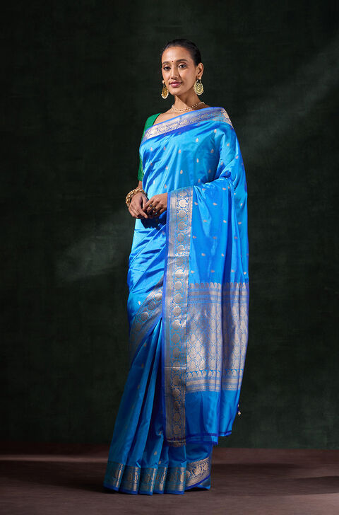 Blue Silk Viscose Cutwork Saree