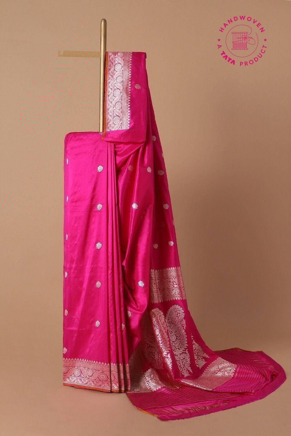 Dark Pink Pure Silk Banarasi Saree image number null