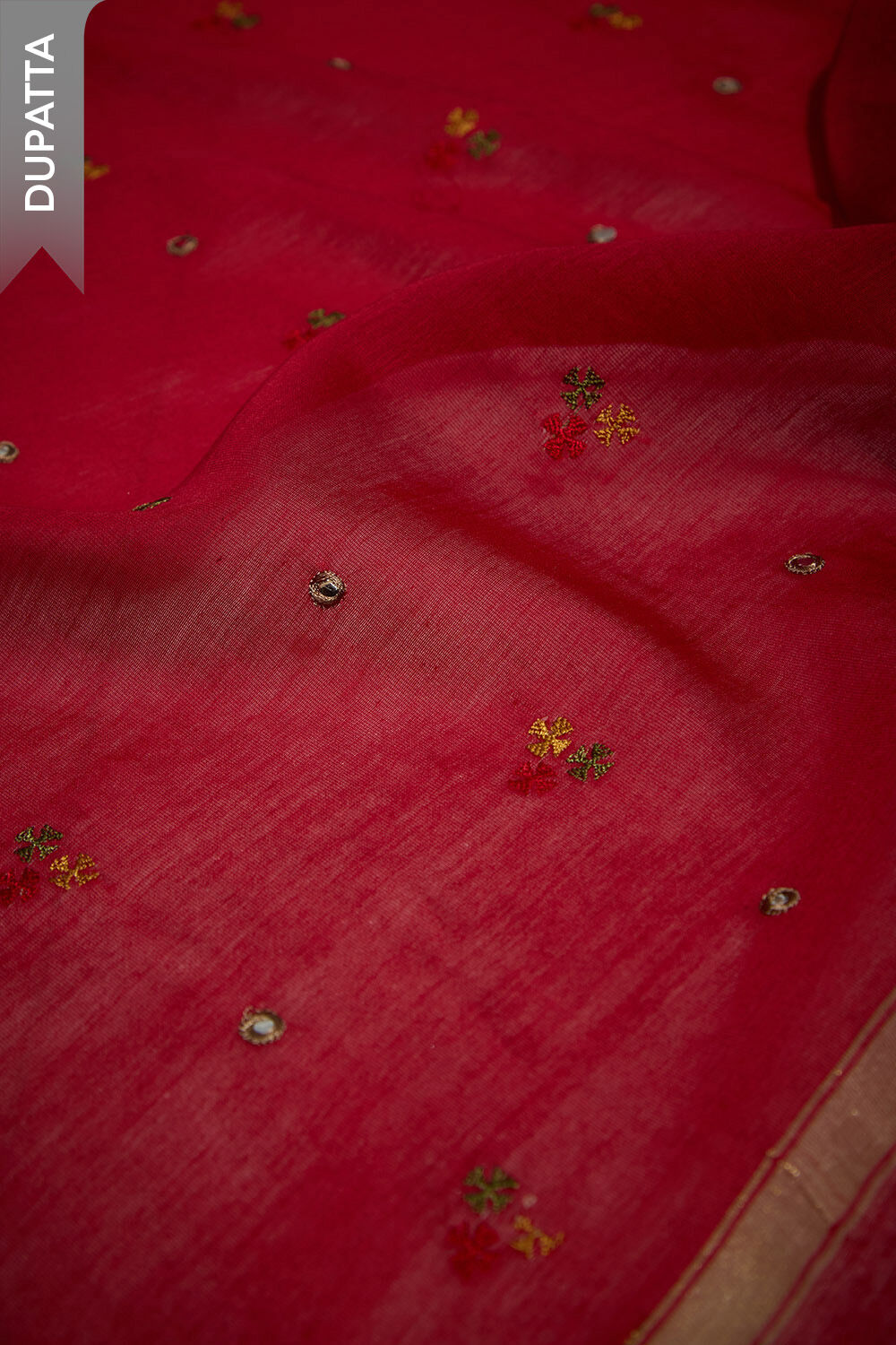 Dark Red Pure Silk Cotton Embroidered Unstitched Suit Set image number null