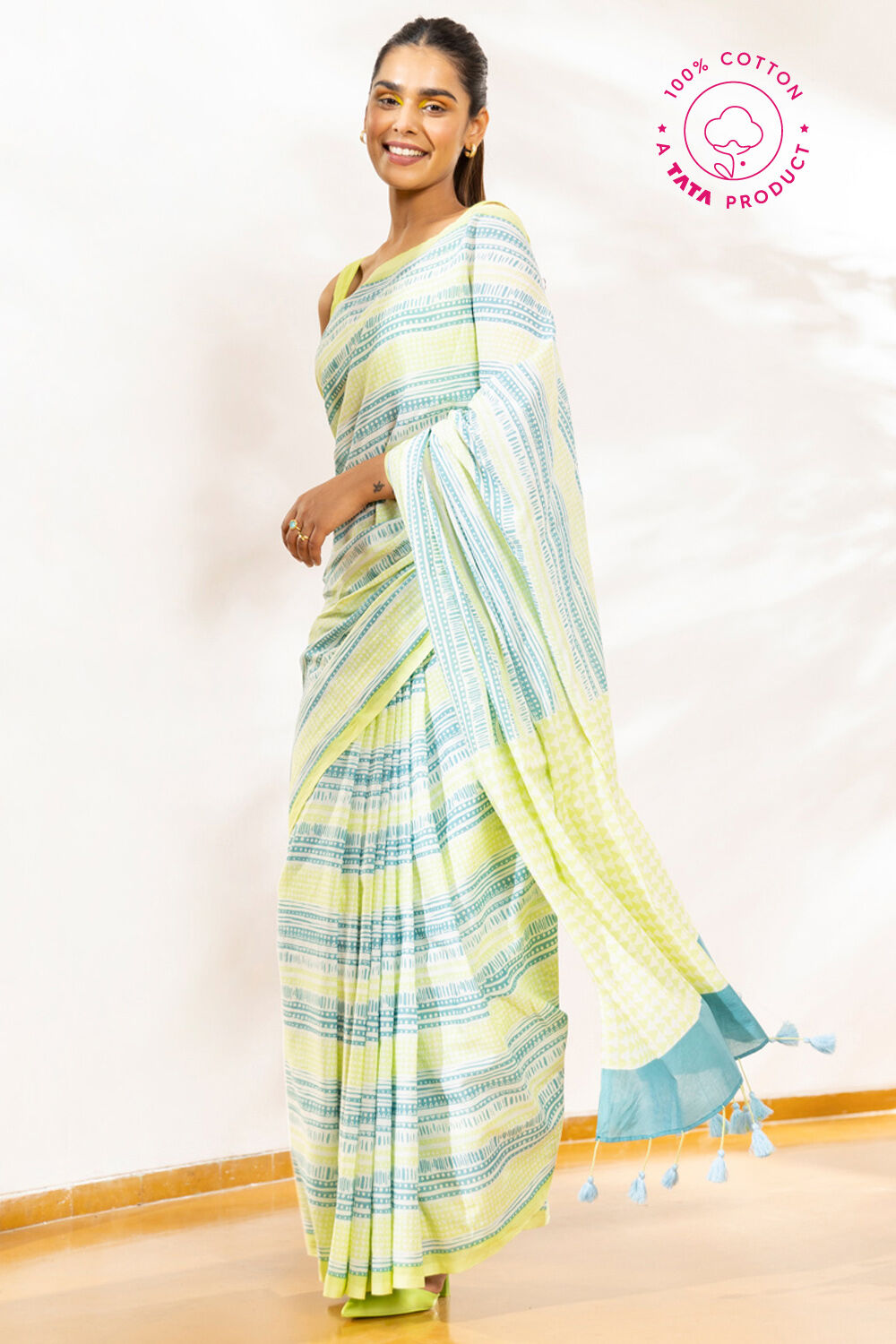 Light Blue Pure Cotton Printed Saree image number null
