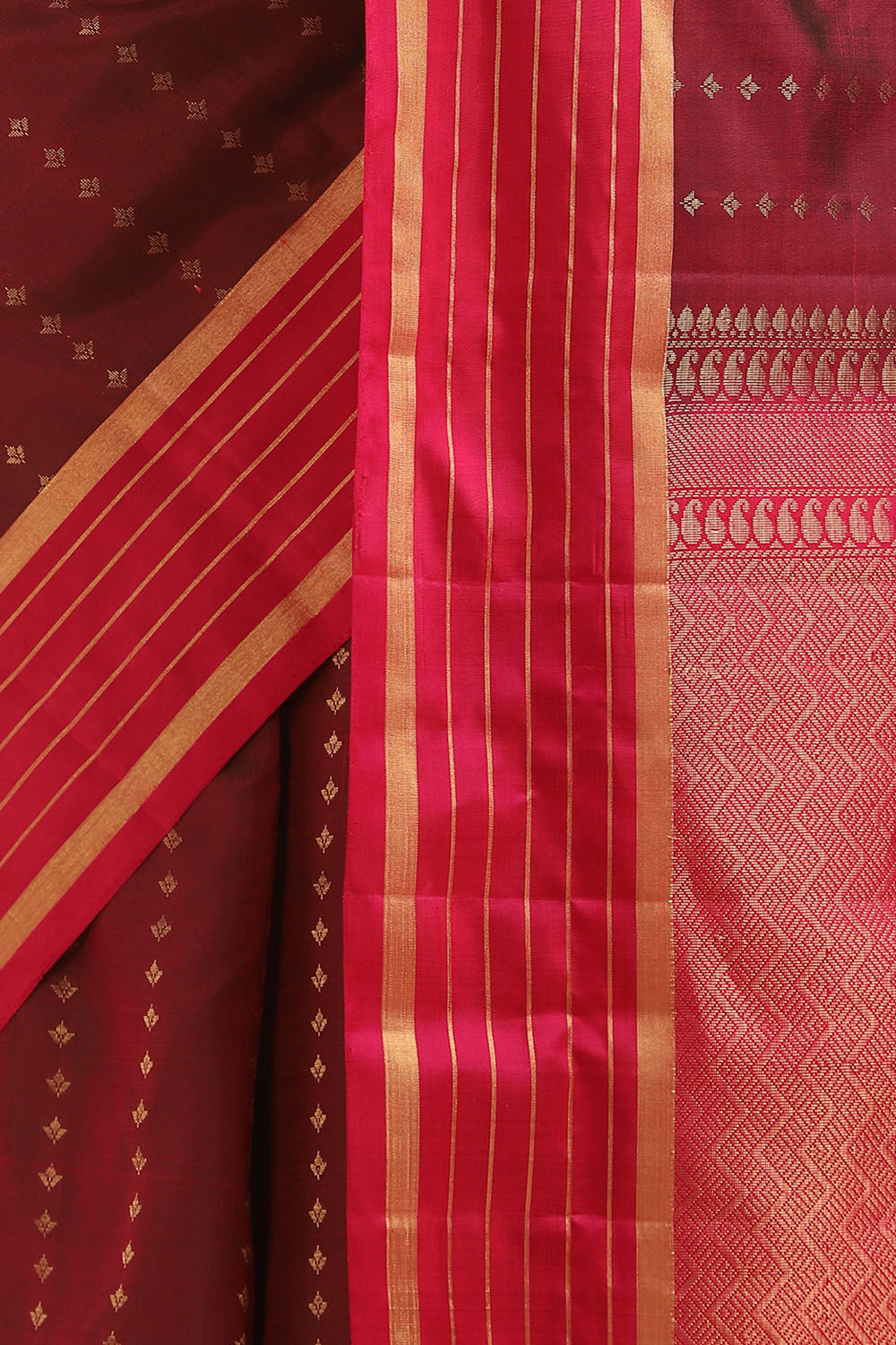 Dark Red Pure Silk South Saree image number null