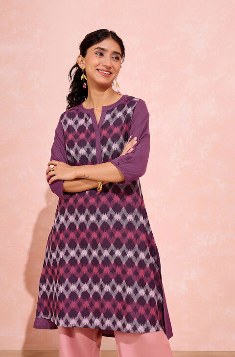 Purple Pure Cotton Ikat Kurta