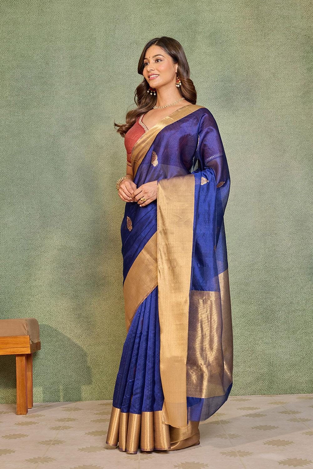 Dark Blue Eknaliya Pure Silk Chanderi Saree image number null