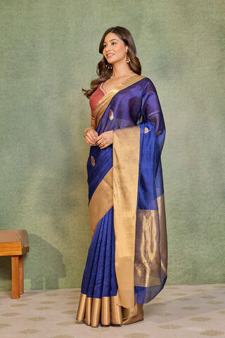 Dark Blue Eknaliya Pure Silk Chanderi Saree thumbnail image number null