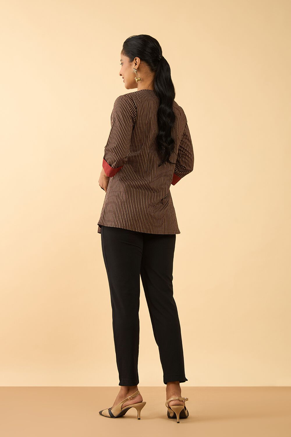 Black Block Printed Pure Cotton Short Top image number null