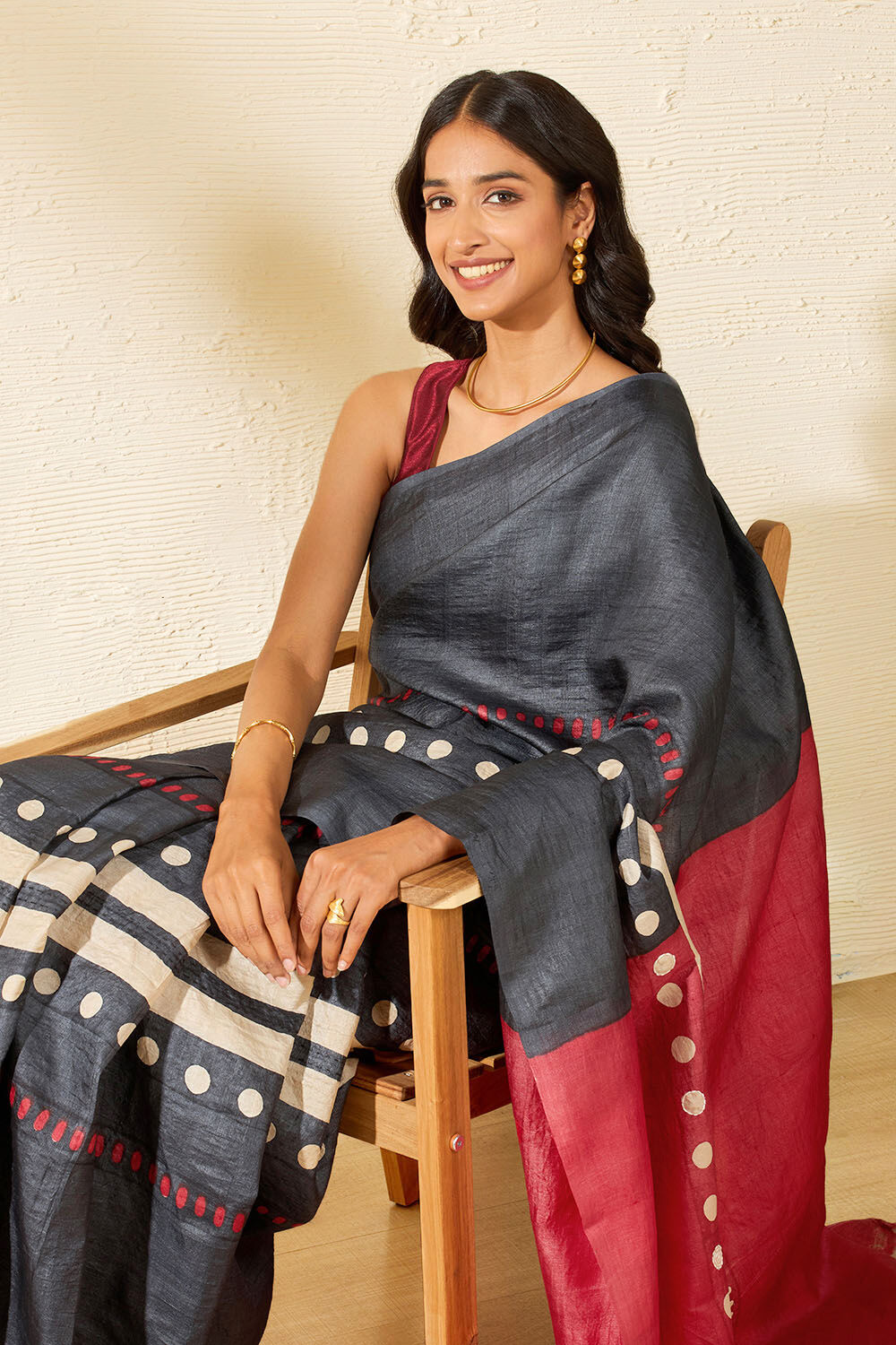 Black Chattisgarh Pure Tussar Silk Hand Painted Saree image number null