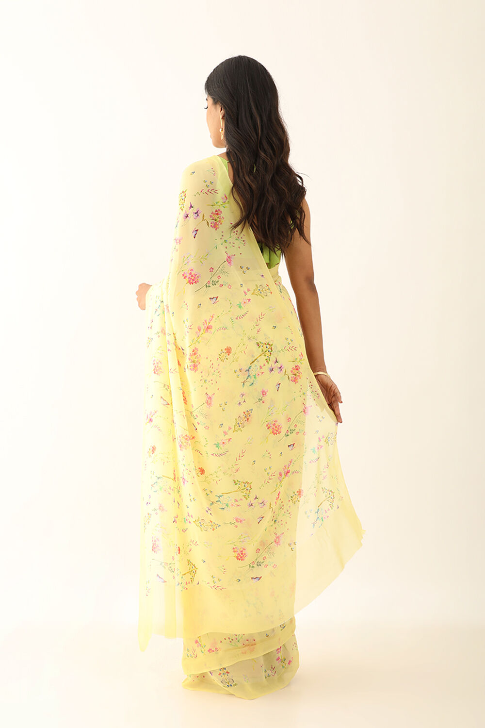 Light Yellow Viscose Georgette Digital Print Saree image number null