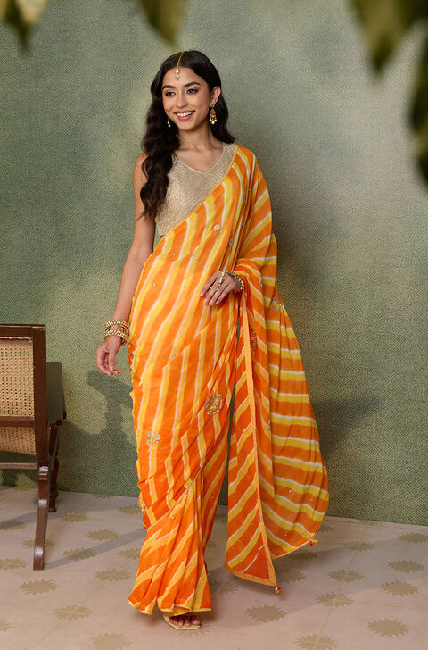 Orange Rajasthan Viscose Georgette Embroidered Saree