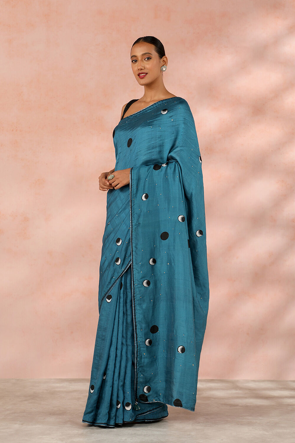 Blue Contemporary Pure Silk Block Print Saree image number null