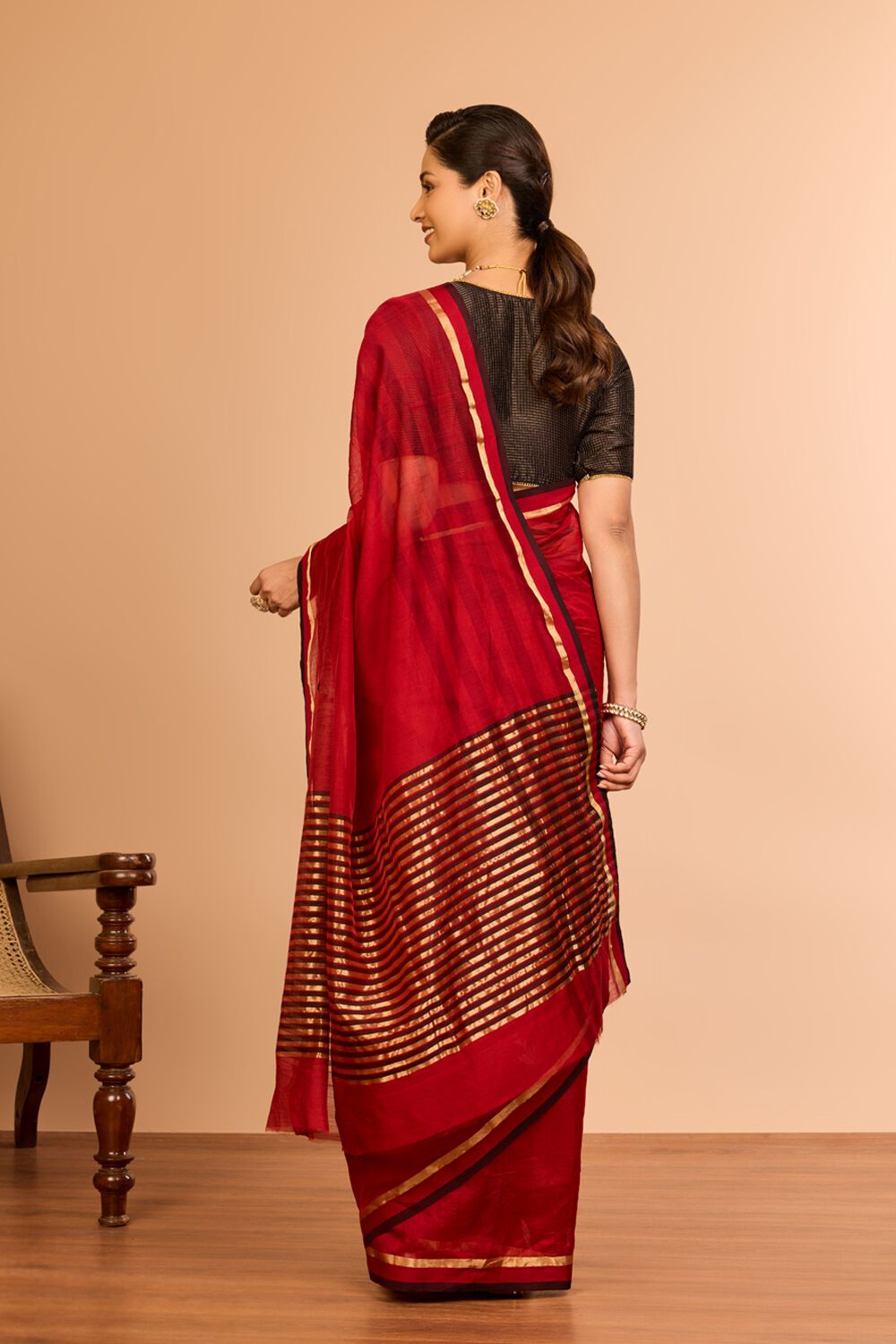 Red Silk Cotton Chanderi Eknaliya Saree image number null