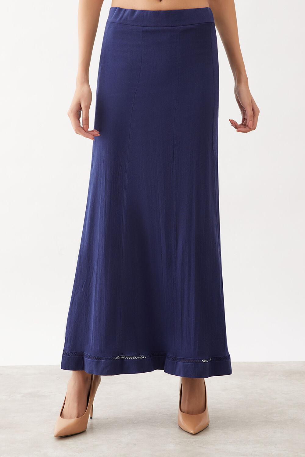 Blue Woven Cotton Lycra Skirt image number null