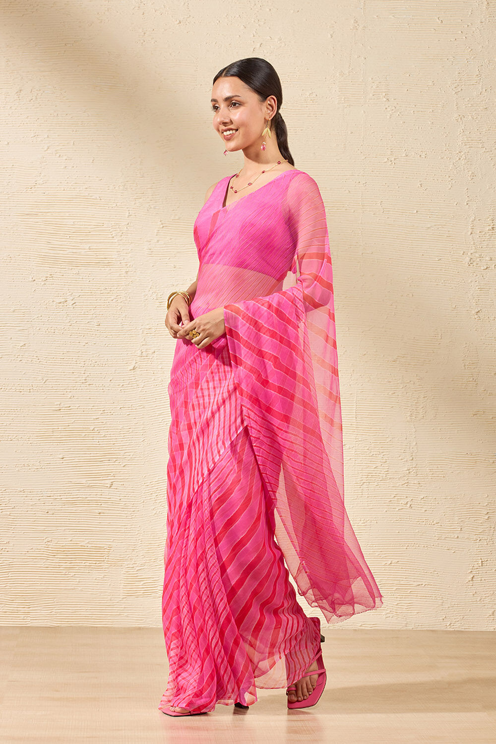 Pink Rajasthan Pure Silk Georgette Tie & Dye Leheriya Saree image number null