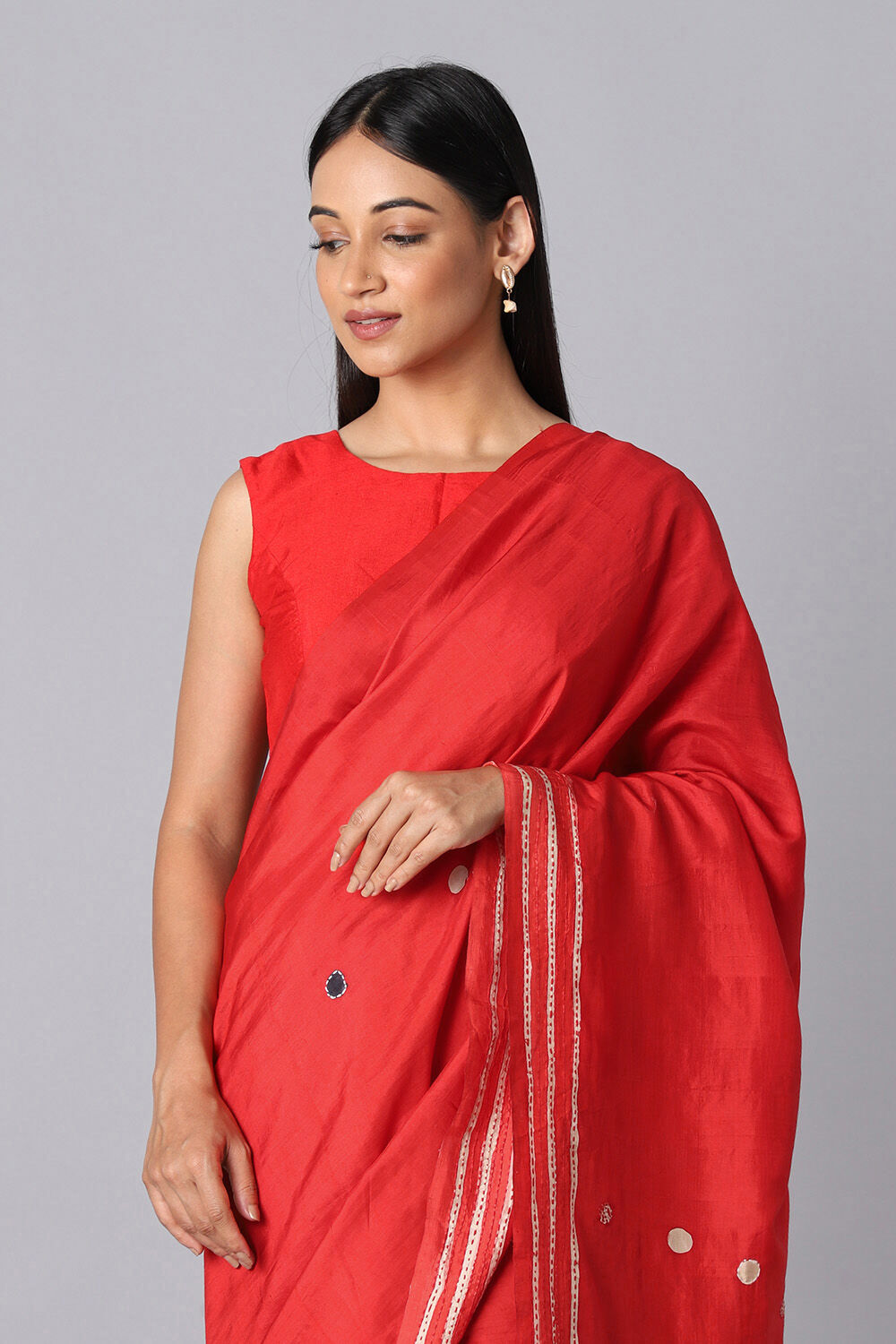 Red Pure Silk Hand Painted Saree image number null