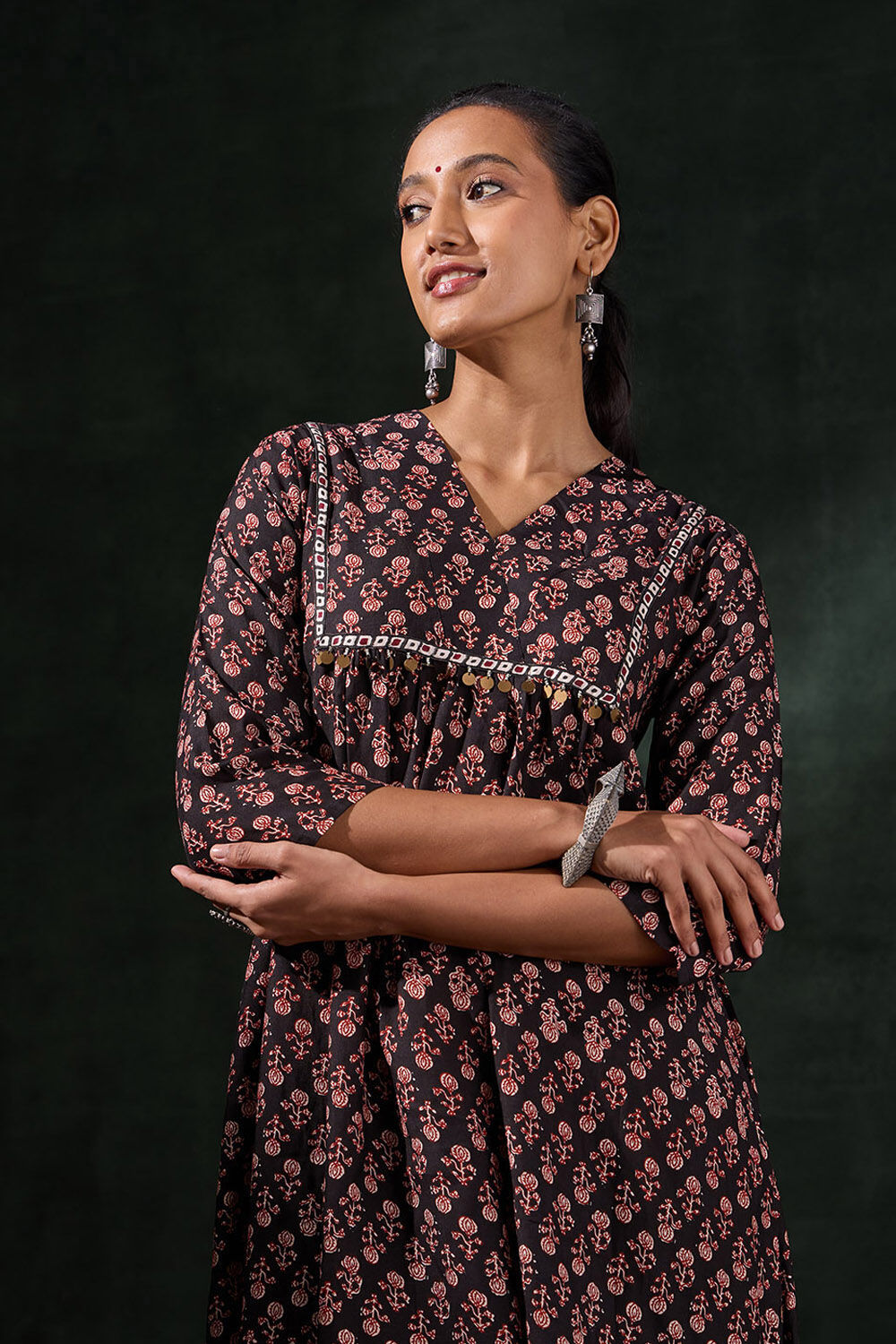 Black Screen Printed Viscose Kurta Set image number null