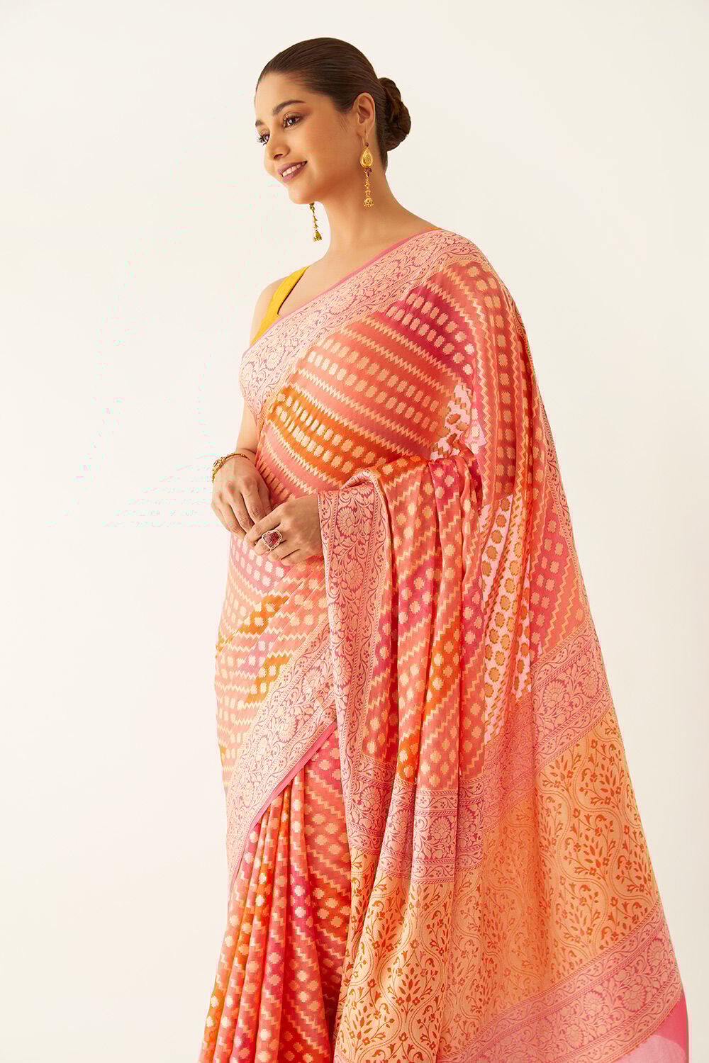 Multicolored Pure Georgette Banarasi Brocade Saree image number null
