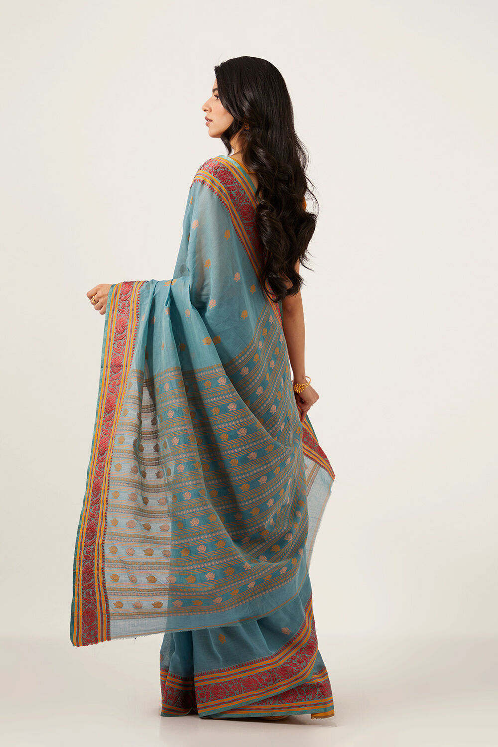 Blue Pure Cotton Jamdani Saree image number null