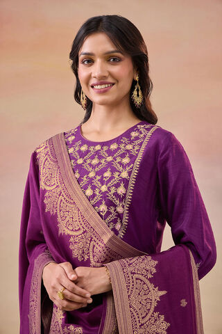 Dark Violet Pure Viscose Embroidered Kurta Set thumbnail image number null