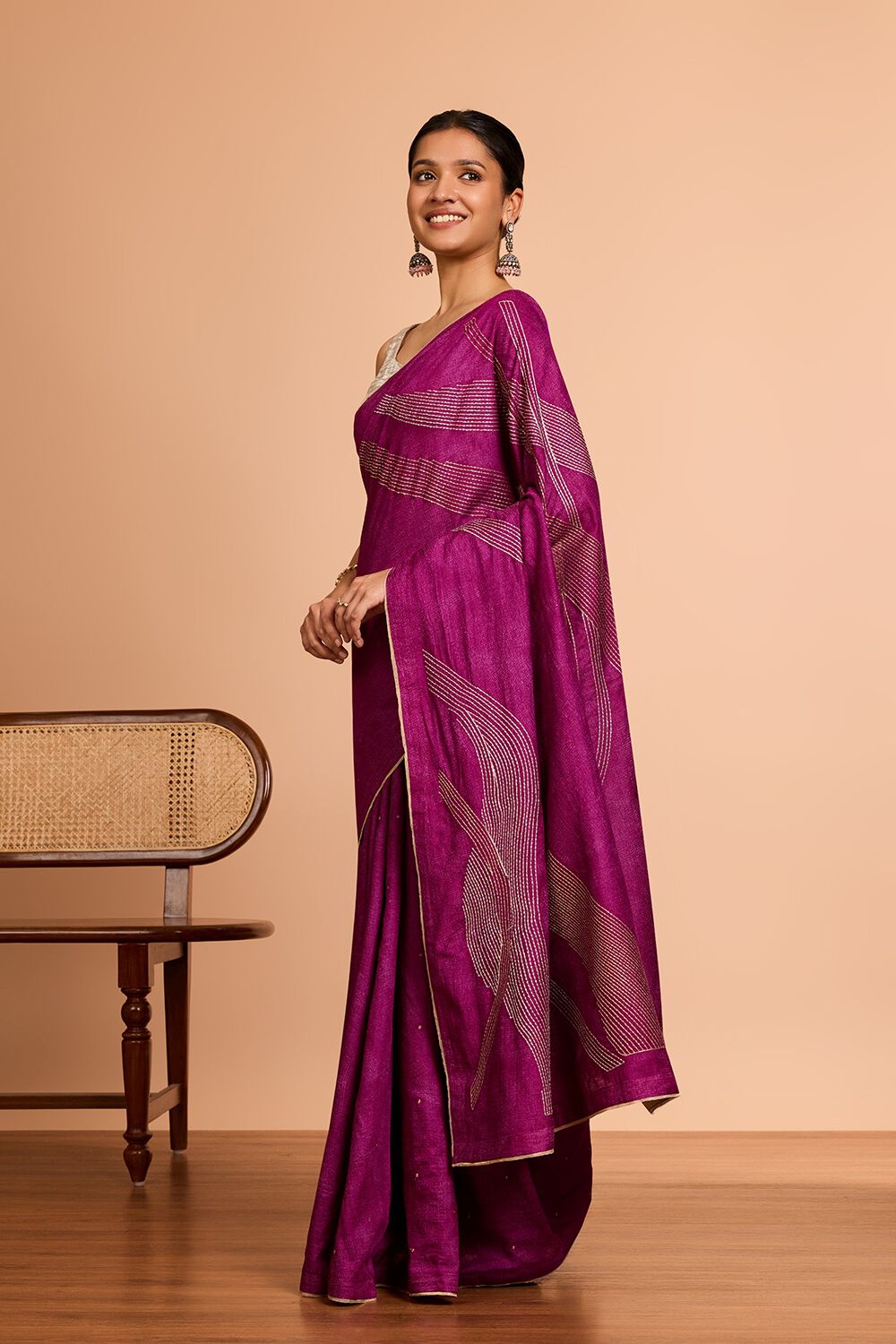 Purple  Pure Tussar Silk Embroidered Saree image number null