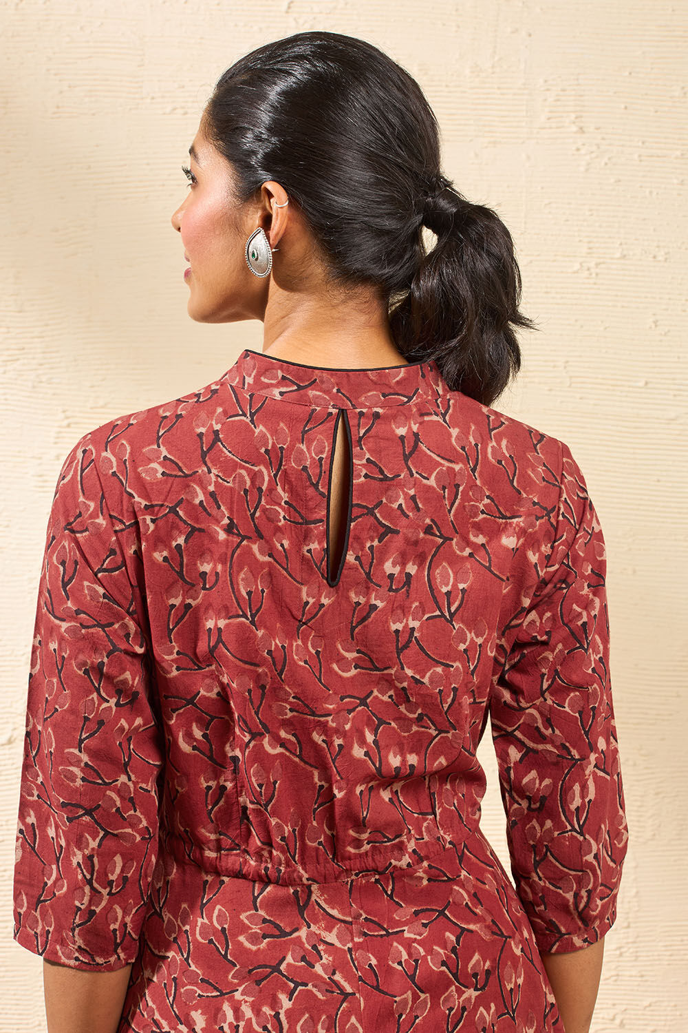 Red Block Printed Kalamkari Pure Cotton Kurta image number null