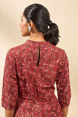 Red Block Printed Kalamkari Pure Cotton Kurta thumbnail image number null