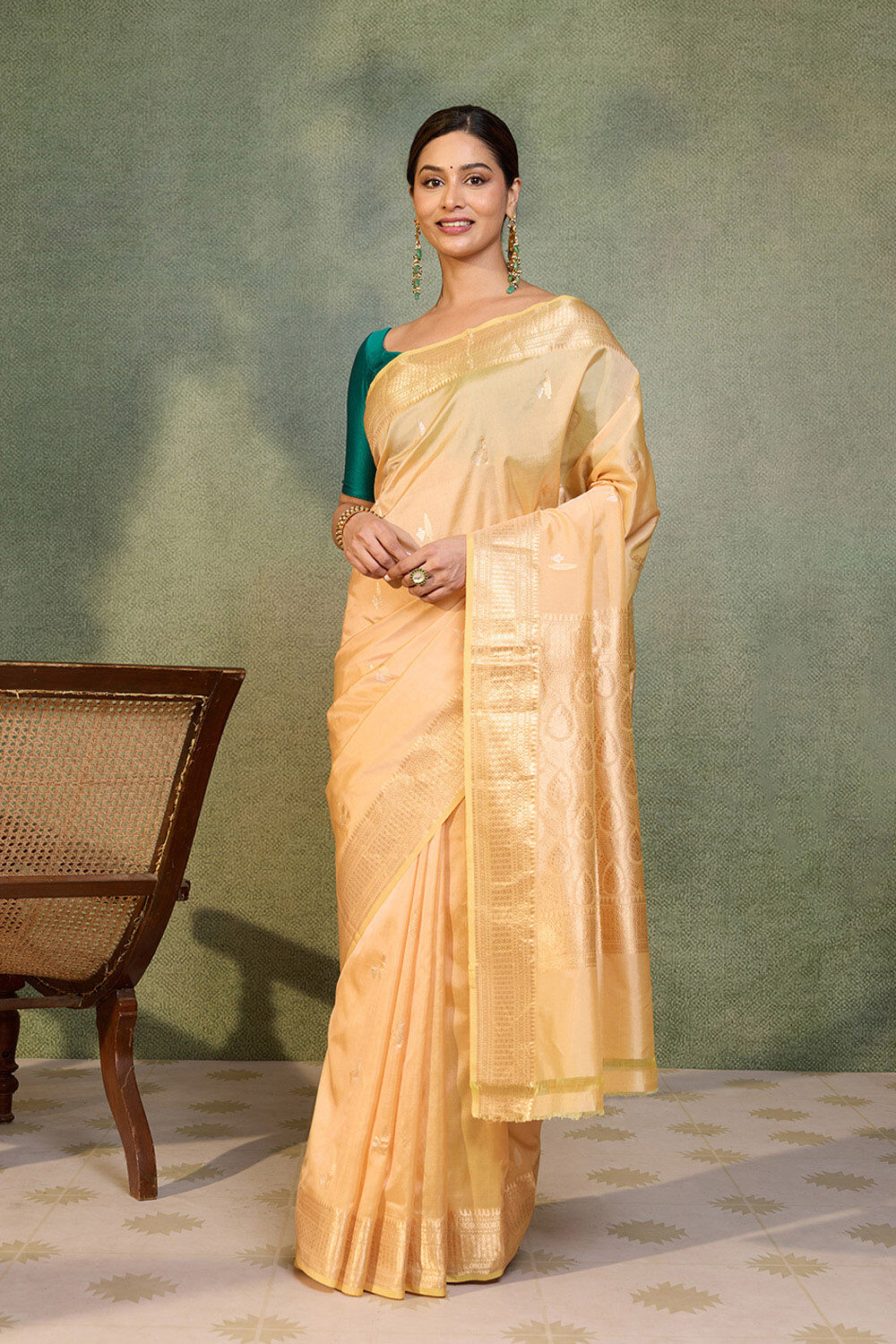 Light Orange Silk Viscose Kadwa Banarasi Saree image number null