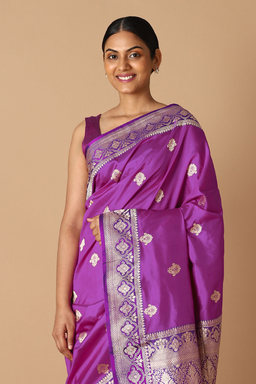 Violet Pure Silk Banarasi Saree image number null