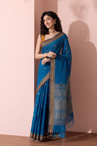 Blue Woven Pure Cotton Saree thumbnail image number null