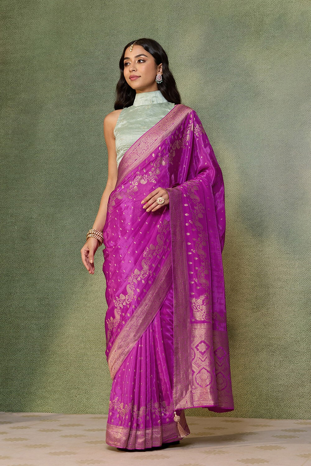 Pink Woven Pure Viscose Saree image number null